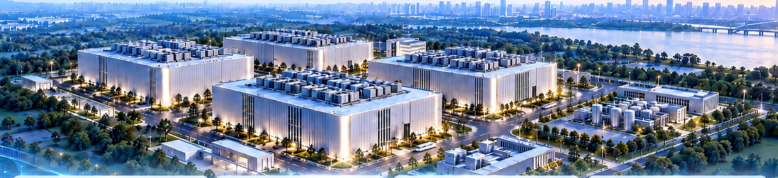华中智算中心五栋机房楼园区鸟瞰全景